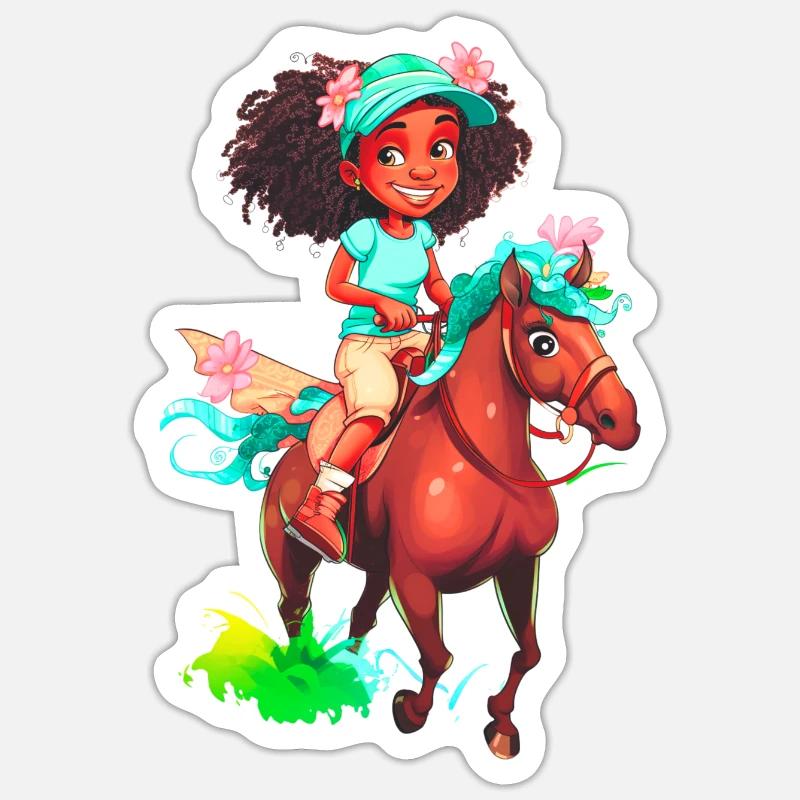 Fille à cheval - Sticker taille S (10 x 10 cm) - blanc mat
