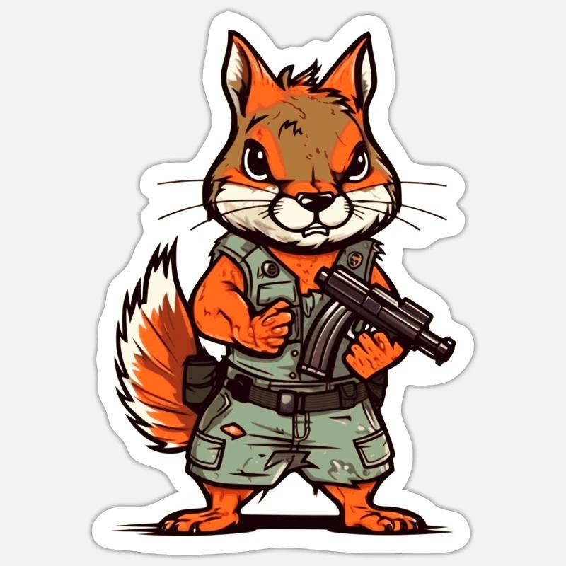 Eichhörnchenmit einem Gewehr im Comic Look Sticker Größe S (10 x 10 cm)