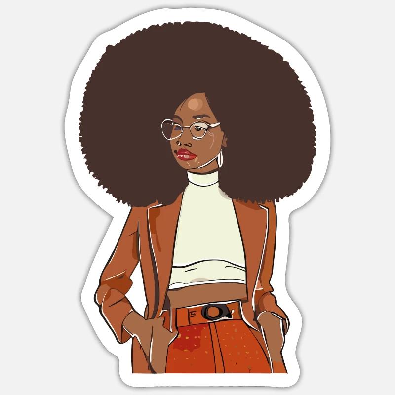 Afro-Chic mit orangefarbenem Blazer - Sticker Größe S (10 x 10 cm) - Mattweiß