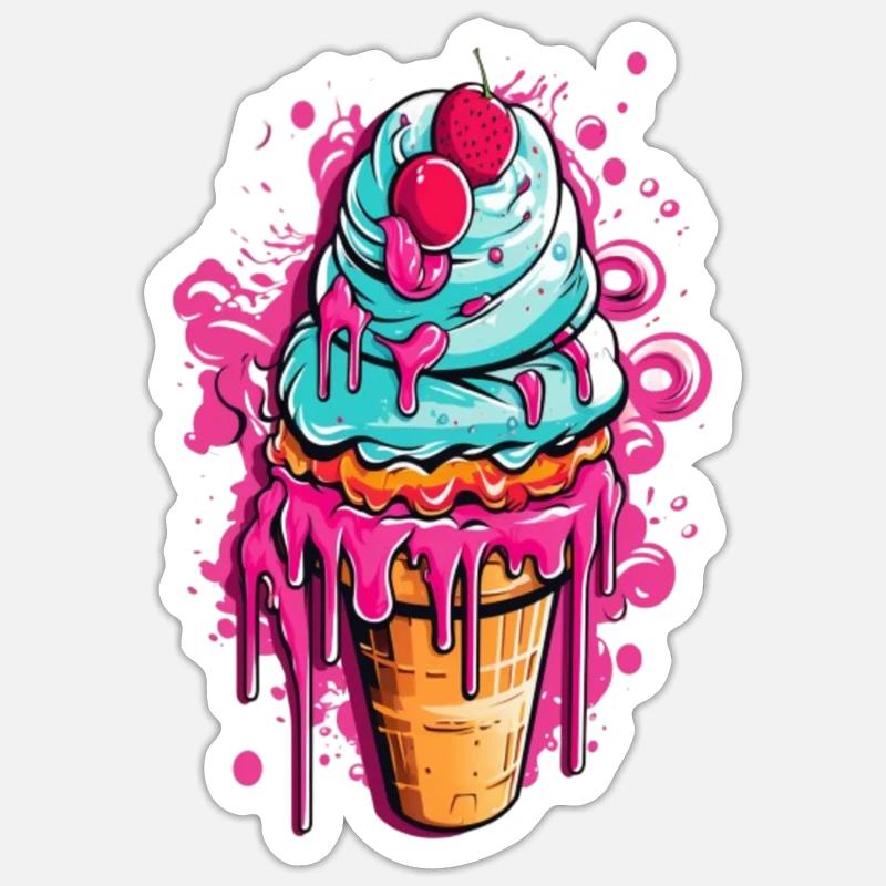 Bunte Eistorte mit Früchten Sticker Größe S (10 x 10 cm)