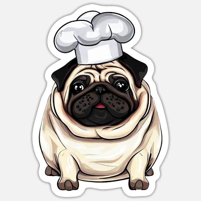 Carlin de cuisine, conception créative de chien Sticker taille S (10 x 10 cm)
