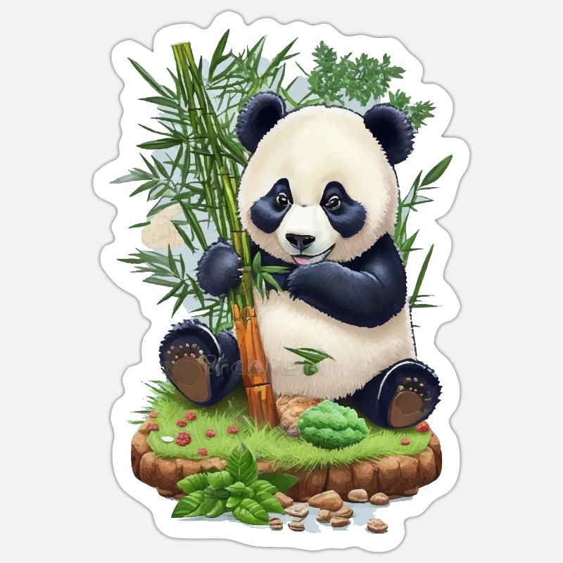 Panda bear eats bamboo - Sticker size S (10 x 10 cm) - white matte