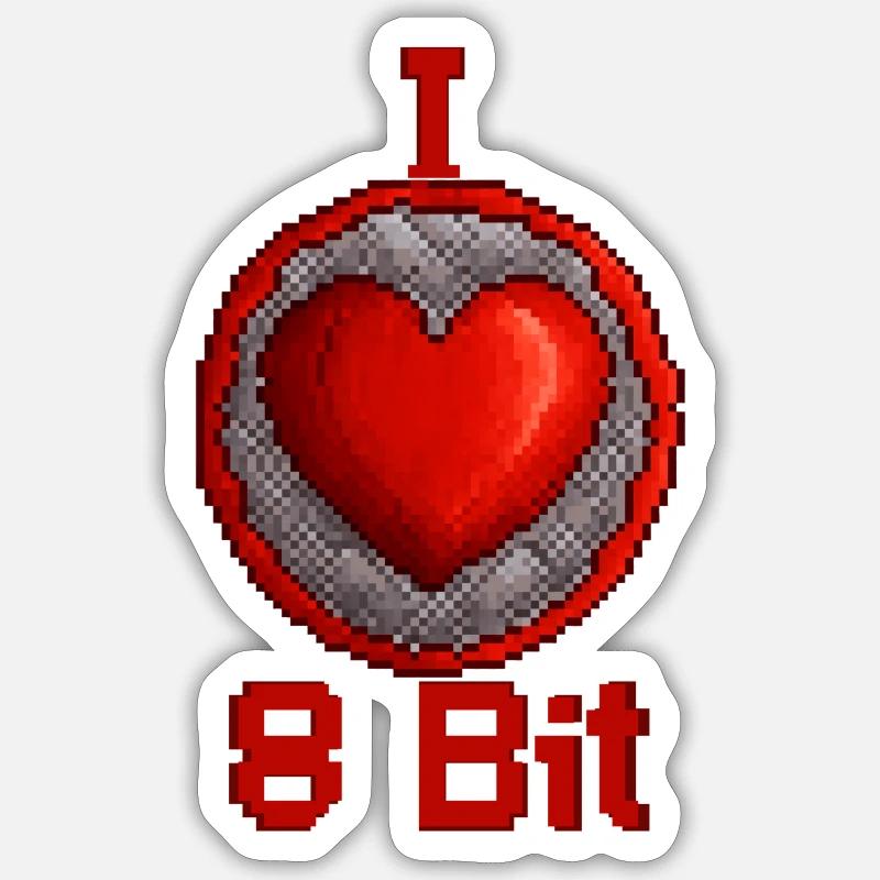 I love 8bit - Sticker size S (10 x 10 cm) - white matte