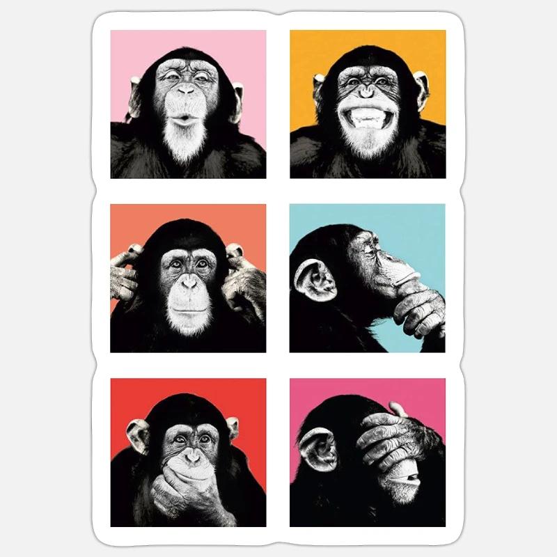 Pop-Art Affe Farbexplosion Sticker Größe S (10 x 10 cm)