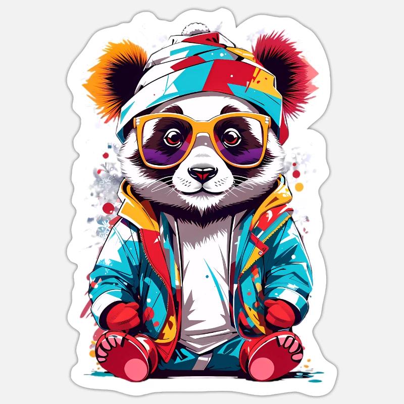 Cool Panda - Sticker taille S (10 x 10 cm) - blanc mat