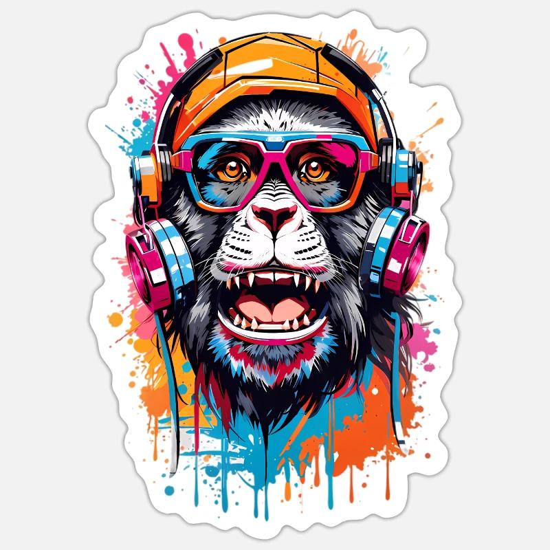 Singe cool - Sticker taille S (10 x 10 cm) - blanc mat