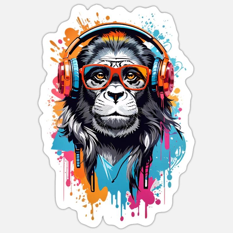 Singe cool - Sticker taille S (10 x 10 cm) - blanc mat