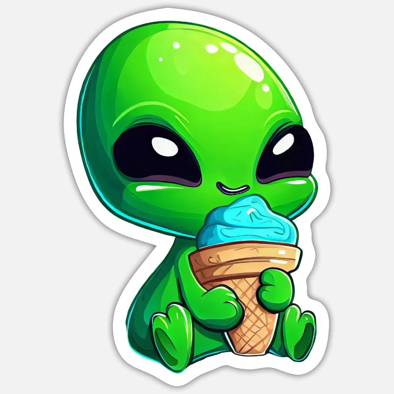 alien grün außerirdischer eis softeis blaues eis - Sticker Größe S (10 x 10 cm) - Mattweiß
