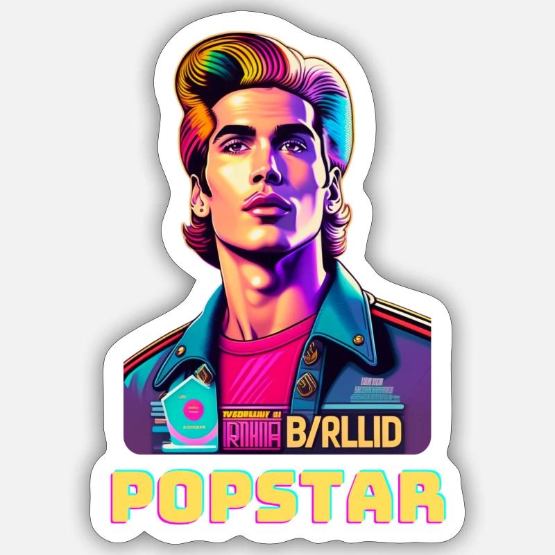 Popstar rétro - Sticker taille S (10 x 10 cm) - blanc mat