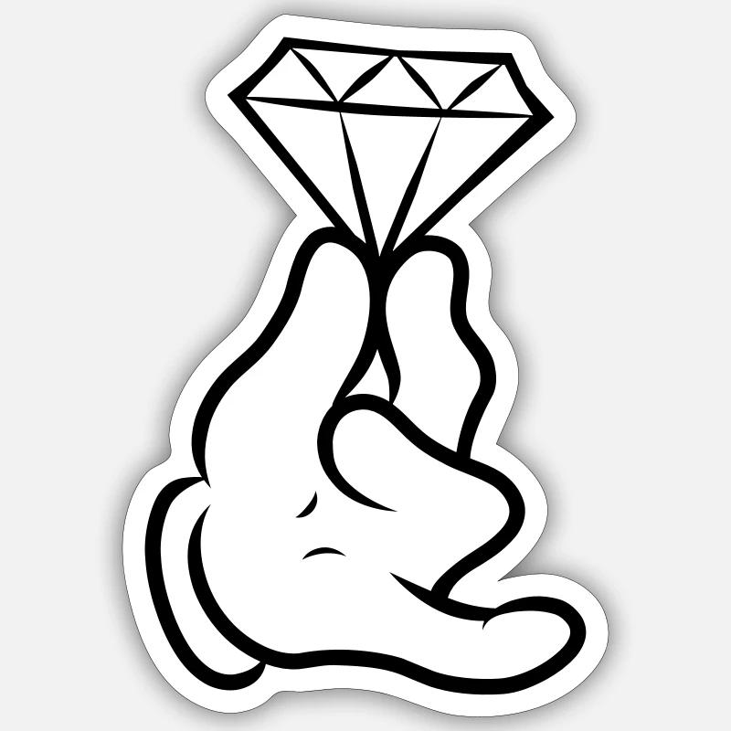 Comic-Hand mit Diamant - Sticker Größe S (10 x 10 cm) - Mattweiß
