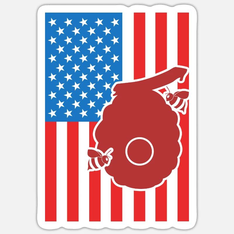 Beekeeping US Flag - Sticker size S (10 x 10 cm) - white matte