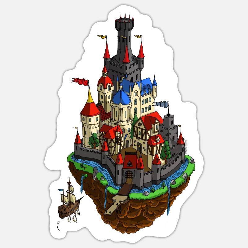 Fliegendes Dorf - Sticker Größe S (10 x 10 cm) - Mattweiß