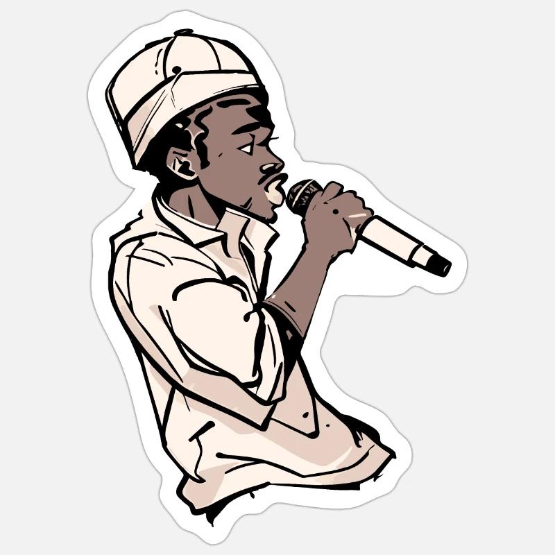 Rapper Holding a Microphone (Black) - Sticker size S (10 x 10 cm) - white matte