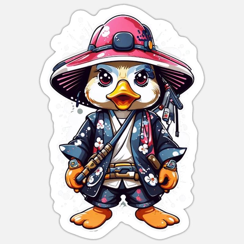 Quack-tastic Samurai Adventures: Cute Samurai Duck Sticker taille S (10 x 10 cm)