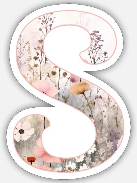 Personalisierbar Monogramm S Blumenmuster - Sticker Größe S (10 x 10 cm) - Mattweiß