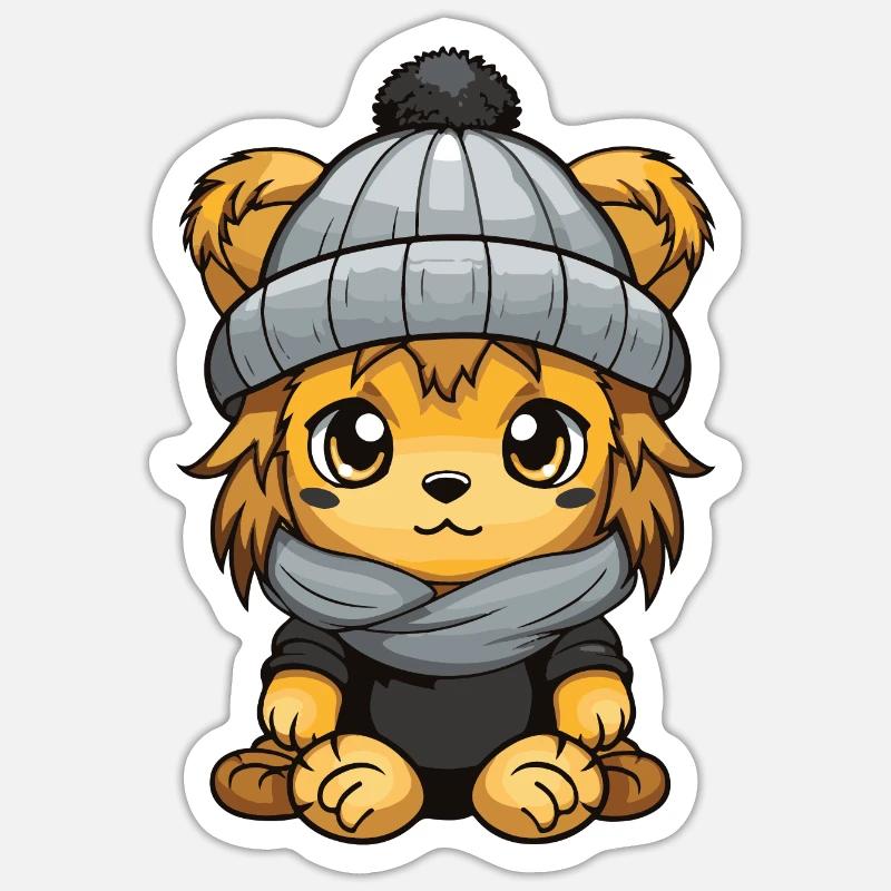 Löwe Winter Comic Niedlich - Sticker Größe S (10 x 10 cm) - Mattweiß