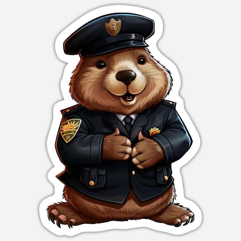 Biber Polizei - Sticker Größe S (10 x 10 cm) - Mattweiß