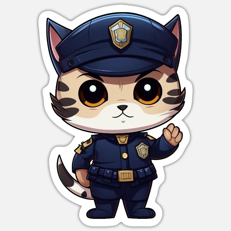 Chat policier - Sticker taille S (10 x 10 cm) - blanc mat