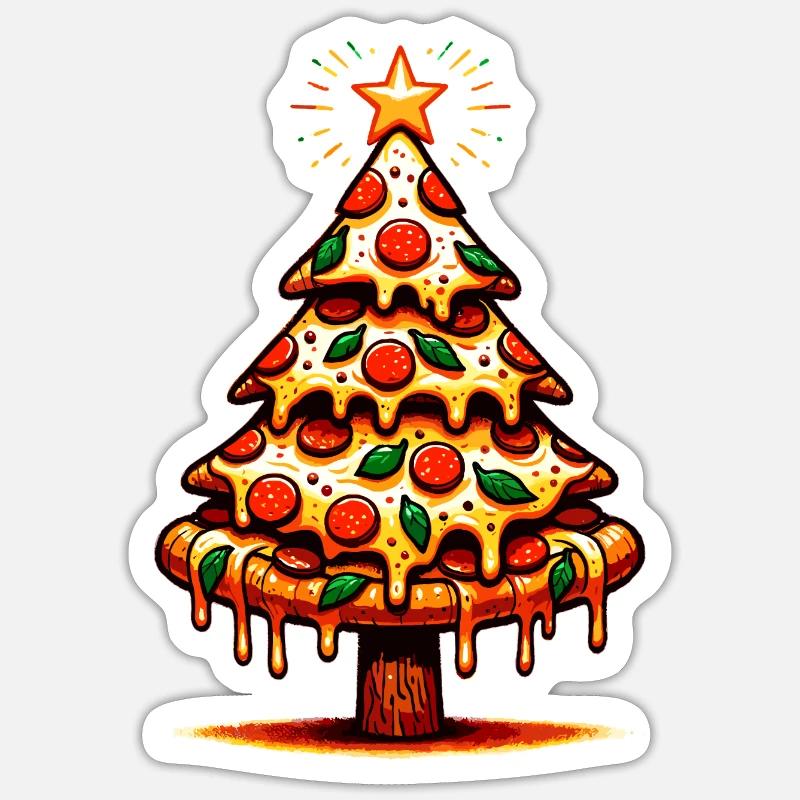 Pizza Christmas Tree - Sticker size S (10 x 10 cm) - white matte