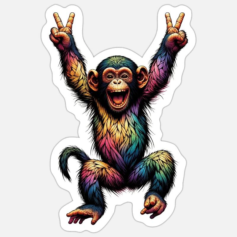 Regenbogen Affe Regenbogenfahne Rainbowcore - Sticker Größe S (10 x 10 cm) - Mattweiß