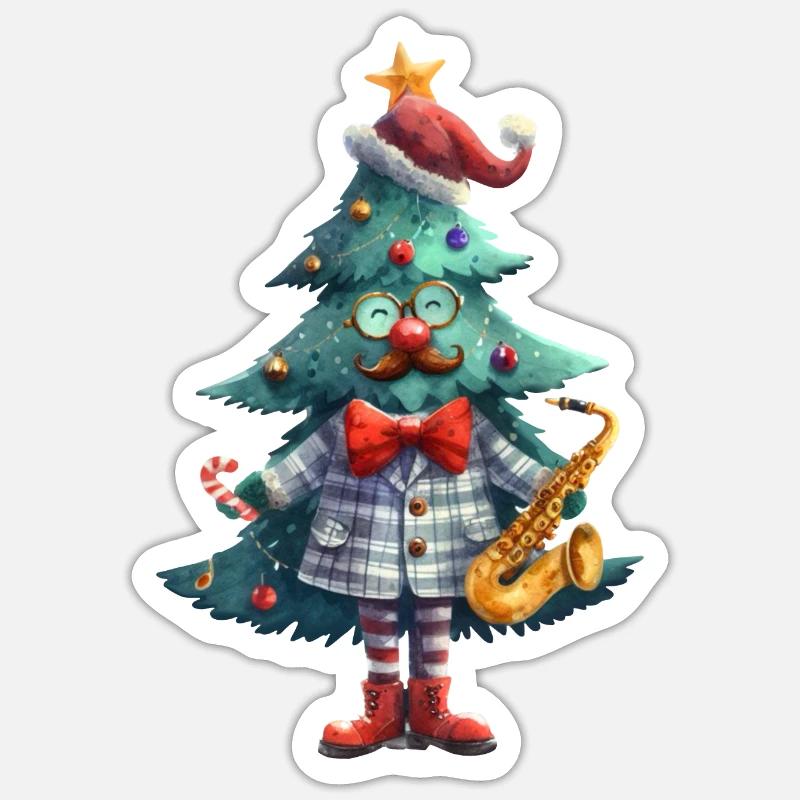 Mr.Tree, witziger Weihnachtsbaum Mann mit Saxophon Sticker Größe S (10 x 10 cm)
