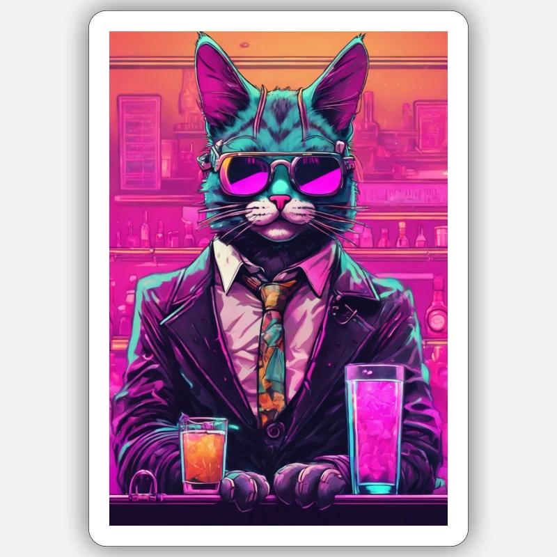 Barkeeper Katze - Sticker Größe S (10 x 10 cm) - Mattweiß
