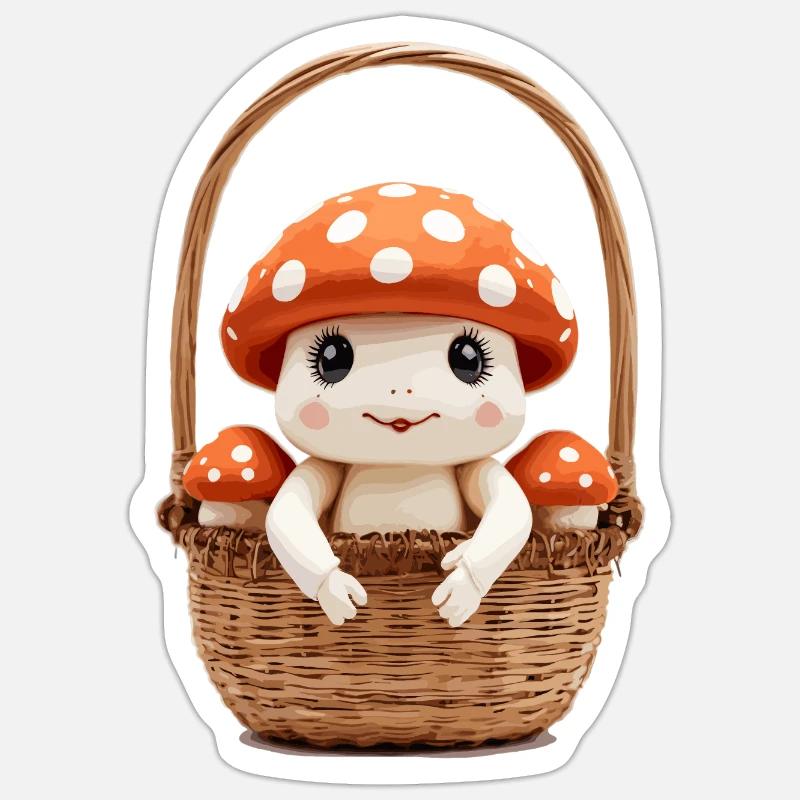 Cute toadstool in basket Sticker size S (10 x 10 cm)