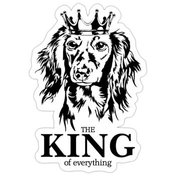 Langhaardackel King of everything Spruch Hunde - Sticker Größe S (10 x 10 cm) - Mattweiß - Vorne