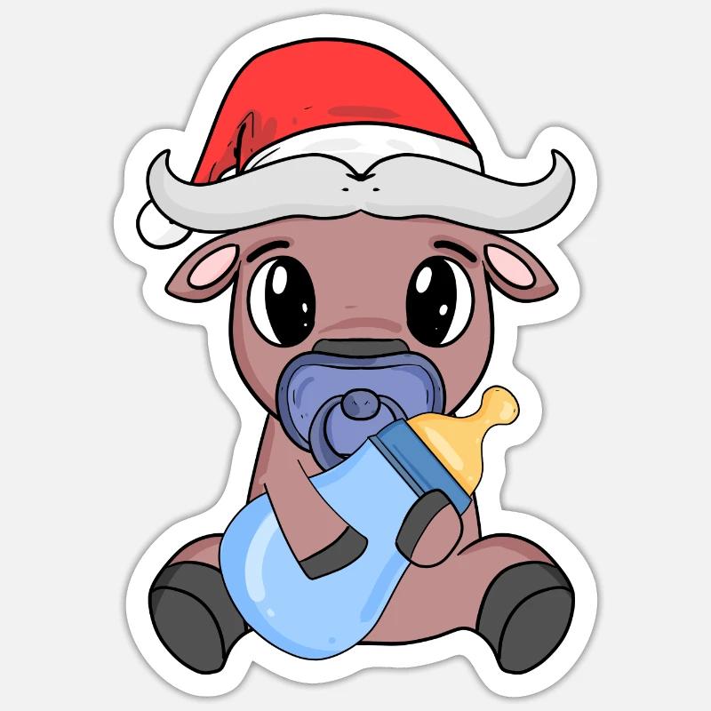 Bœuf bébé Noël - Sticker taille S (10 x 10 cm) - blanc mat