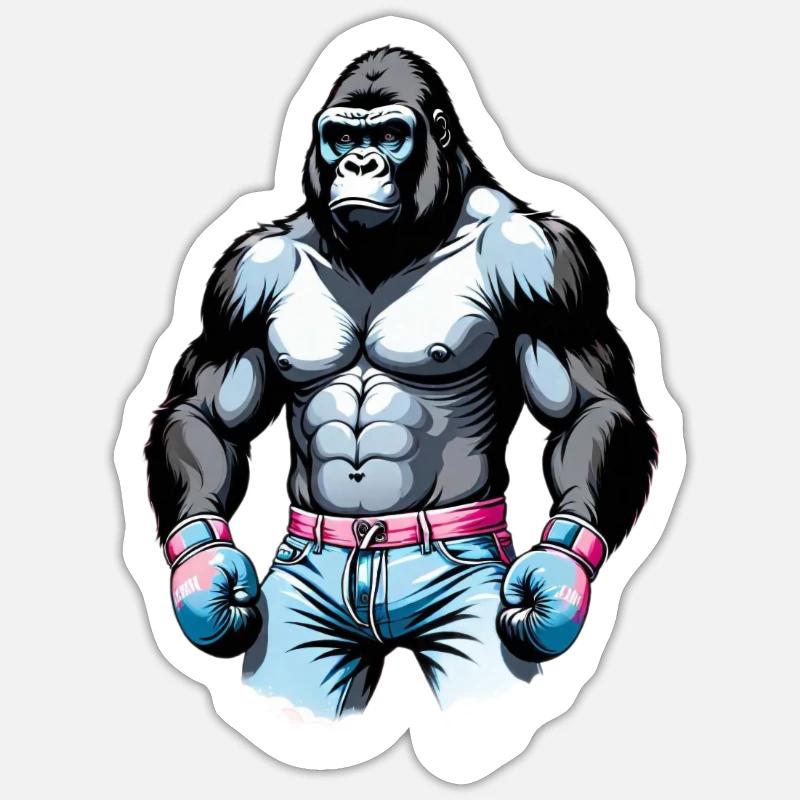 Gorille Boxe - Sticker taille S (10 x 10 cm) - blanc mat