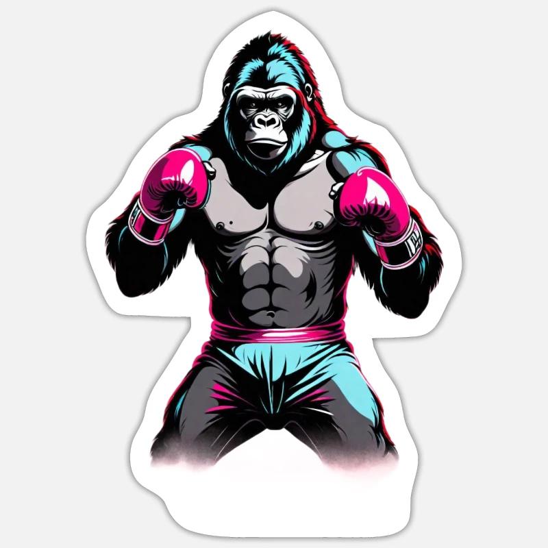 Boxe Boxeur Gorille - Sticker taille S (10 x 10 cm) - blanc mat