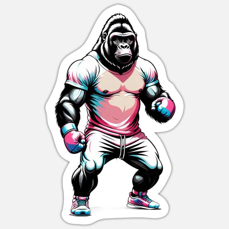 Boxe Boxeur Gorille - Sticker taille S (10 x 10 cm) - blanc mat