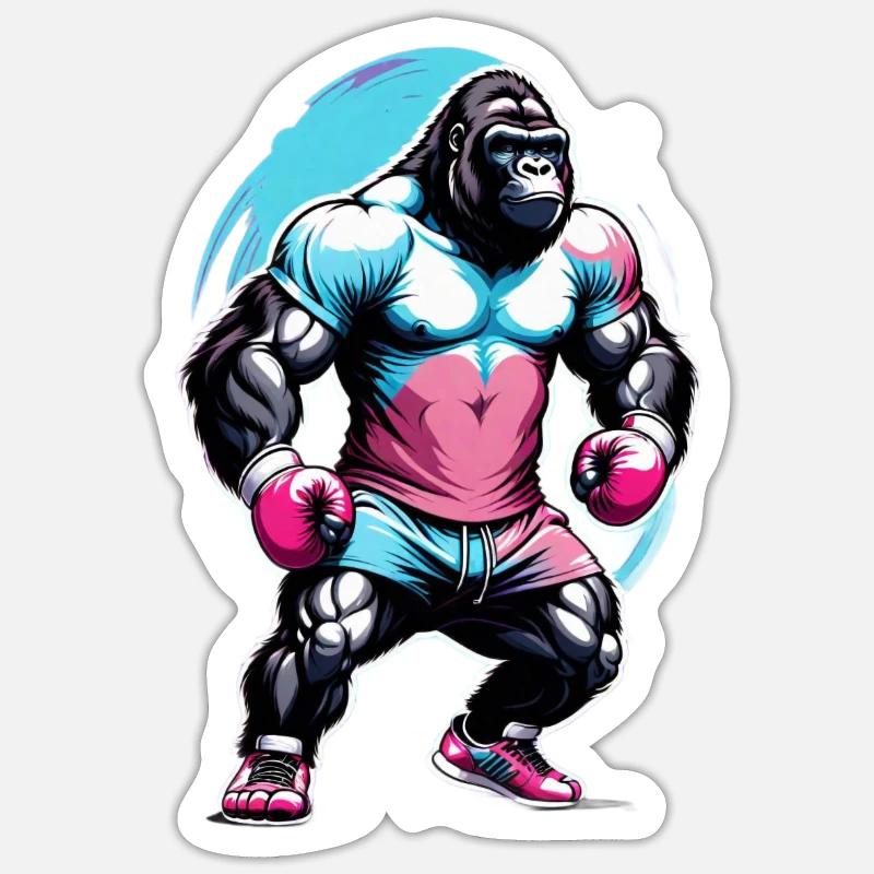 Boxe Boxeur Gorille - Sticker taille S (10 x 10 cm) - blanc mat