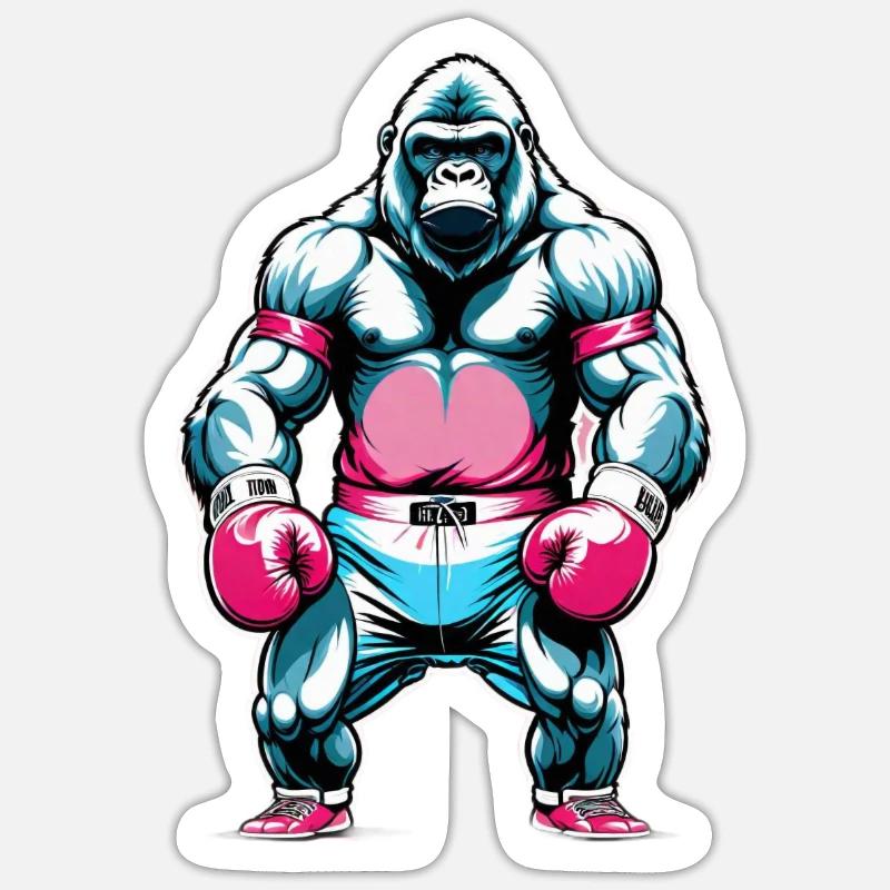 Boxe Boxeur Gorille - Sticker taille S (10 x 10 cm) - blanc mat