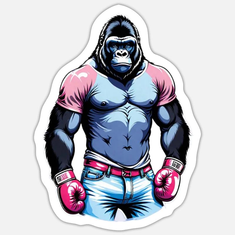 Boxe Boxeur Gorille - Sticker taille S (10 x 10 cm) - blanc mat