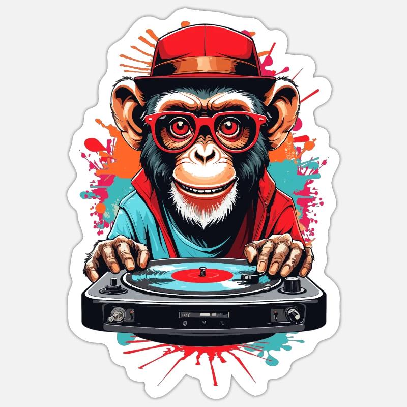 Monkey DJ - Sticker size S (10 x 10 cm) - white matte
