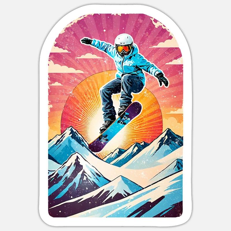 snowboard neige et ski - Sticker taille S (10 x 10 cm) - blanc mat