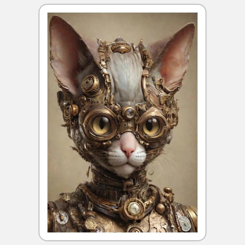 Cyber Punk Katze Sphinx Sticker Größe S (10 x 10 cm)