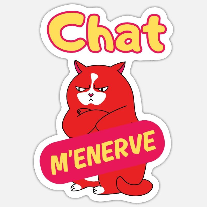 Chat m'énerve - Sticker taille S (10 x 10 cm) - blanc mat