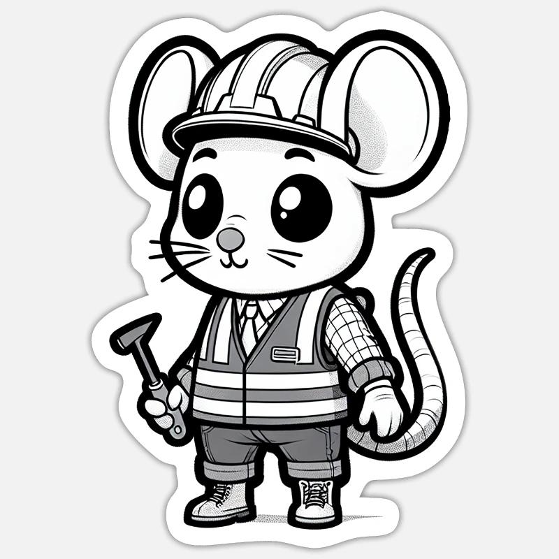 Cute Mouse Construction Worker Sticker Größe S (10 x 10 cm)