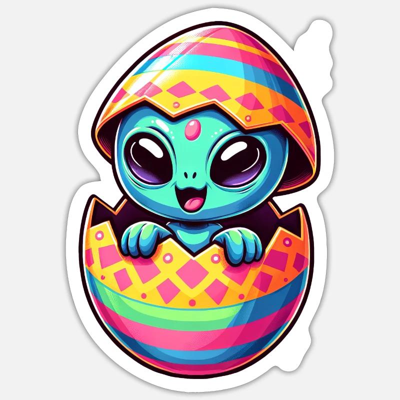 Conception colorée d’oeuf de Pâques extraterrestre éclosion Sticker taille S (10 x 10 cm)