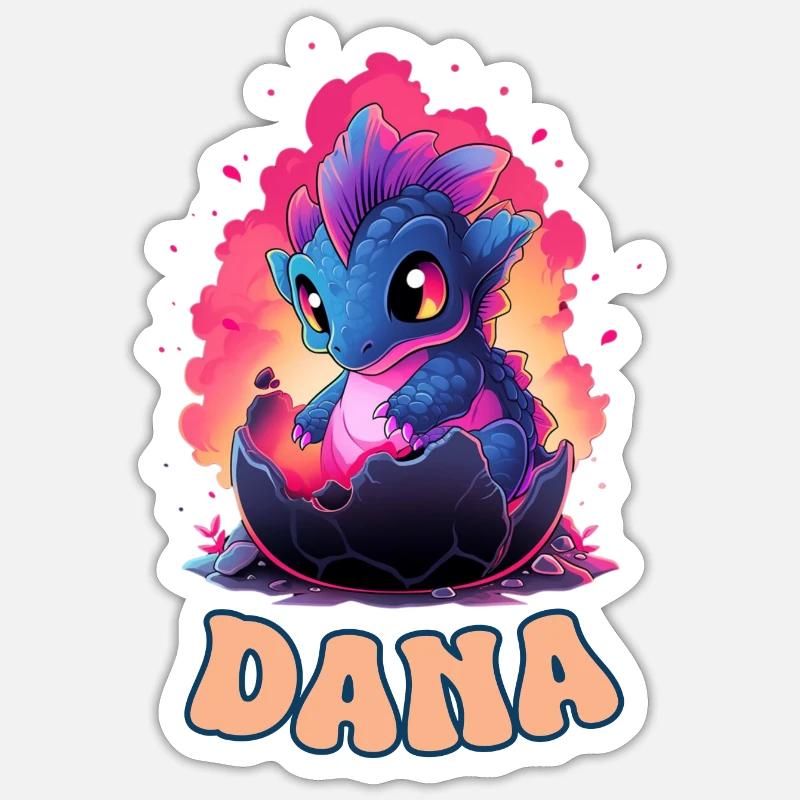 Dana - Name - Drache - Sticker Größe S (10 x 10 cm) - Mattweiß