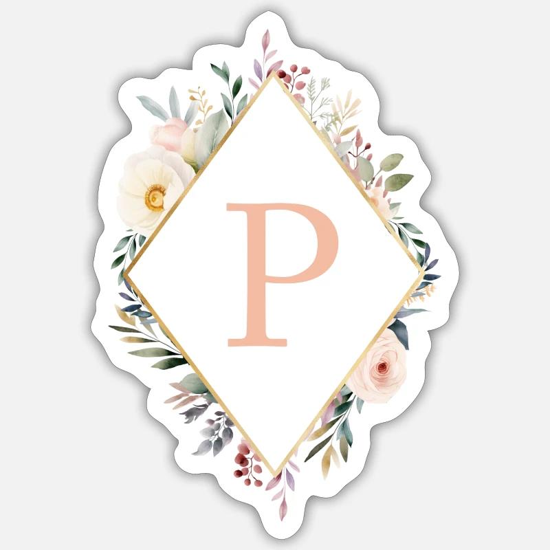 P Monogramm , Floral, Boho - Sticker Größe S (10 x 10 cm) - Mattweiß