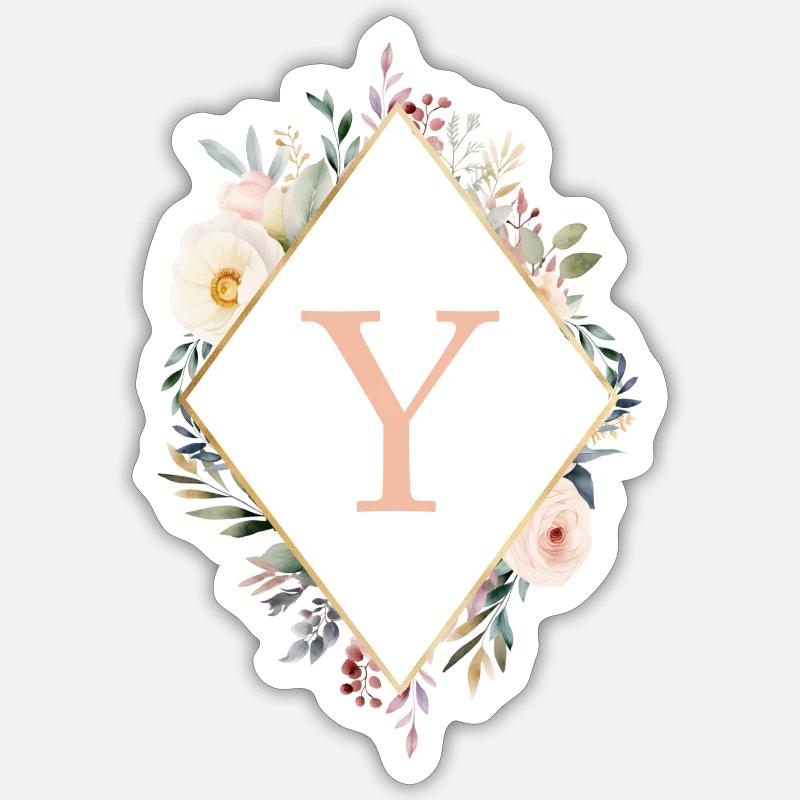 Y Monogramm , Floral, Boho - Sticker Größe S (10 x 10 cm) - Mattweiß