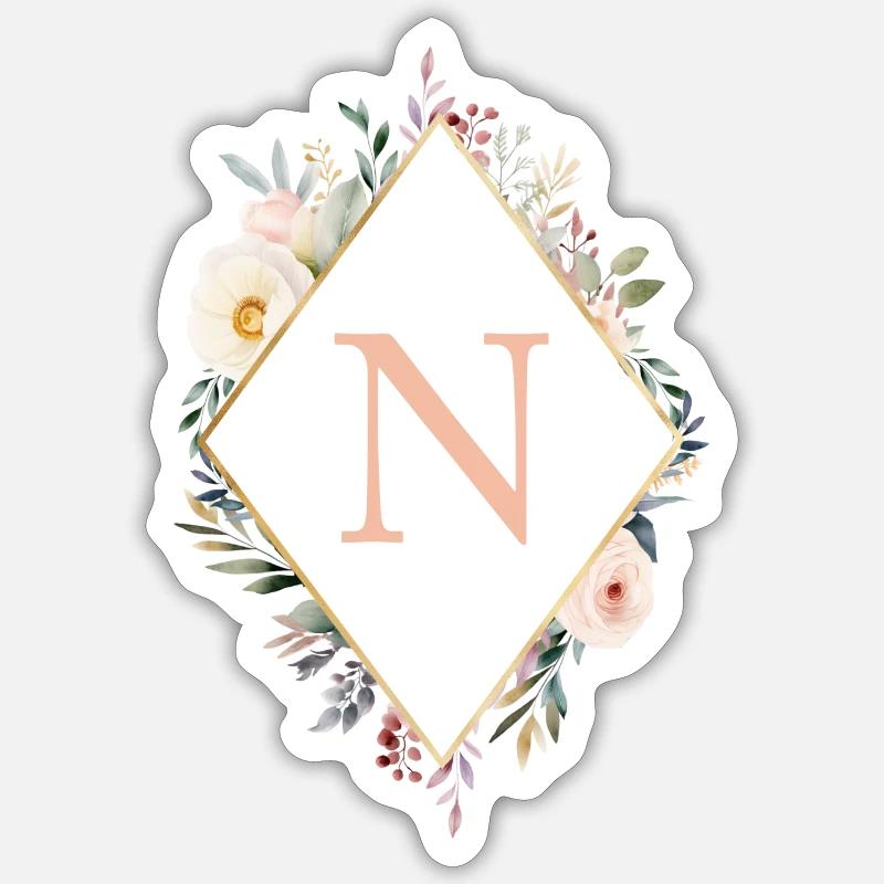 N Monogram, Floral, Boho Sticker size S (10 x 10 cm)