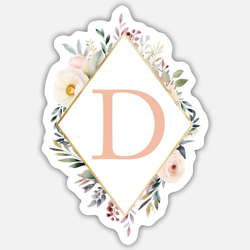 D Monogramm , Floral, Boho - Sticker Größe S (10 x 10 cm) - Mattweiß