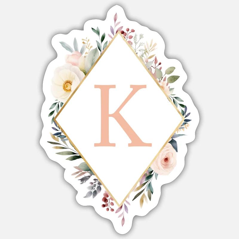 K Monogramm , Floral, Boho - Sticker Größe S (10 x 10 cm) - Mattweiß