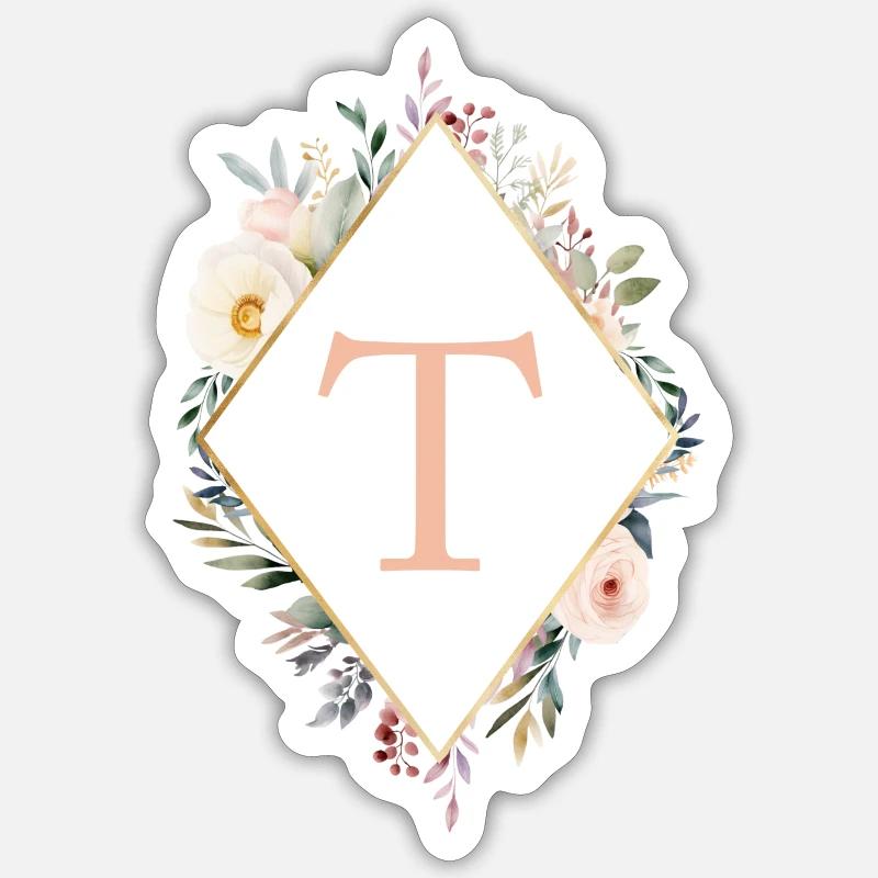 T Monogram, Floral, Boho Sticker size S (10 x 10 cm)