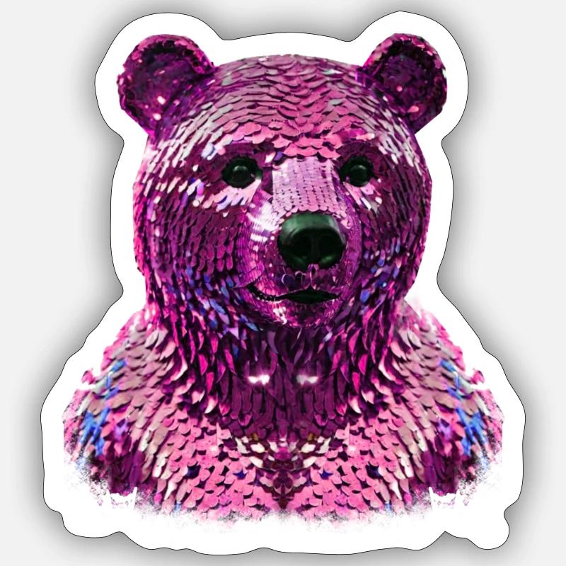 Bear,Sequins,Pink Bear,Shiny Sticker size S (10 x 10 cm)