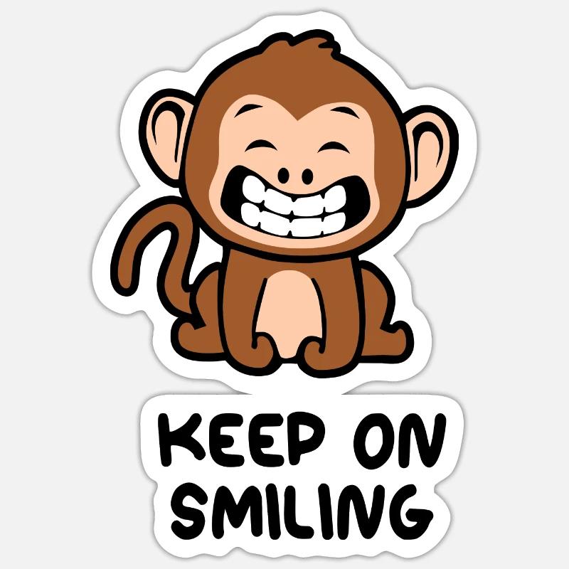Lächeln Sie weiter, Affe - Sticker Größe S (10 x 10 cm) - Mattweiß